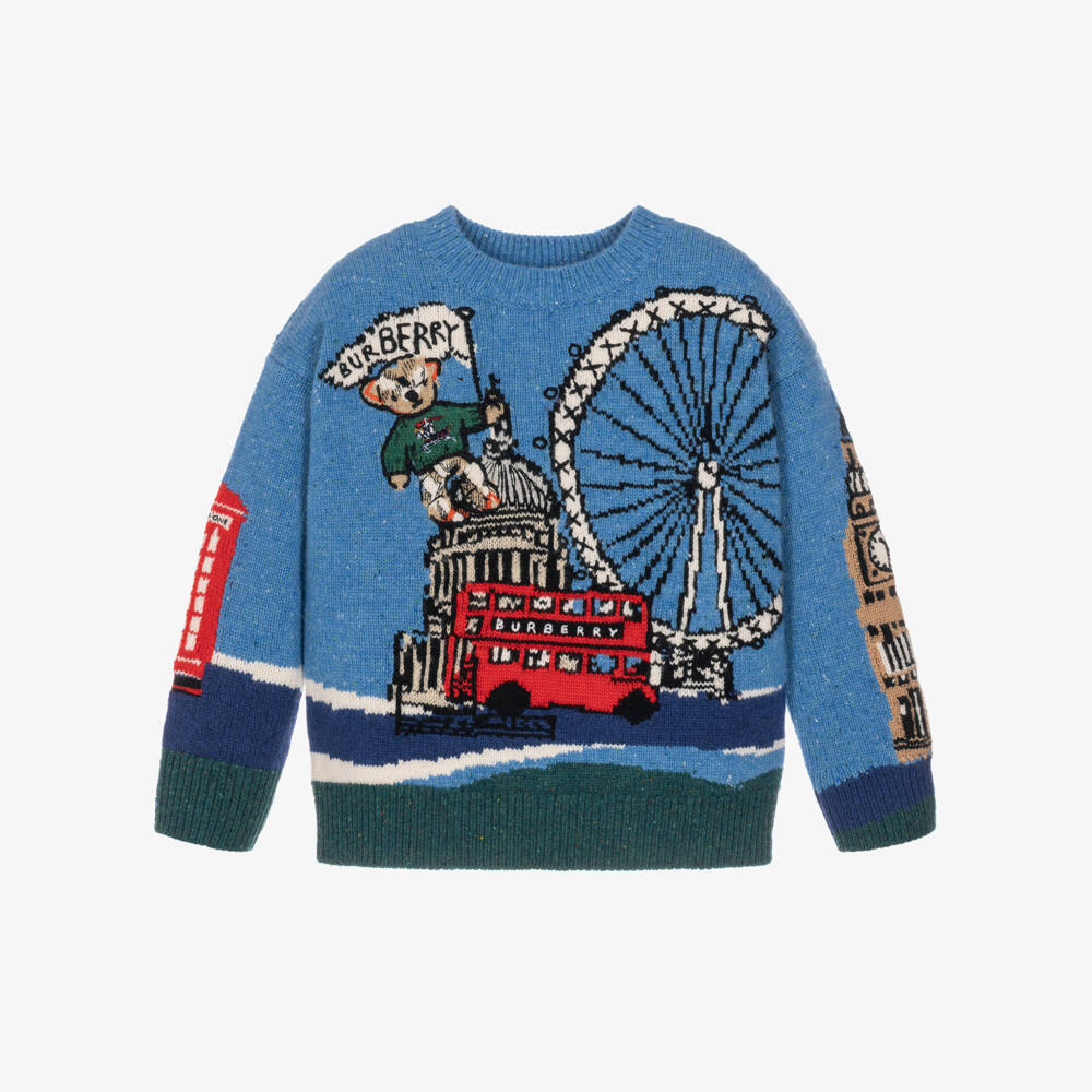 Burberry-Boys Blue London Bear Wool Sweater | Childrensalon