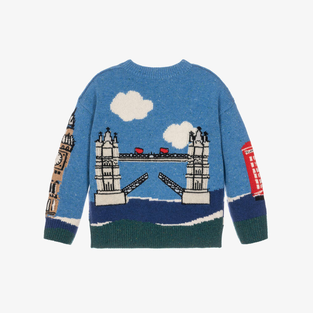 Burberry-Boys Blue London Bear Wool Sweater | Childrensalon