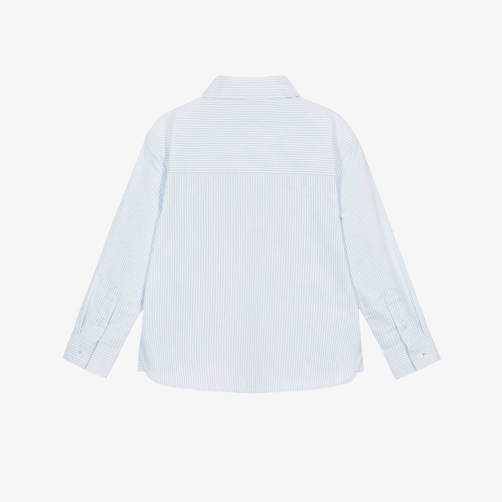 Burberry-Boys Blue Pinstripe Cotton Shirt with Embroidered EKD | Childrensalon