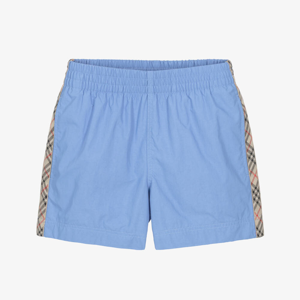 Burberry-Boys Blue Swim Shorts with Burberry Check Trim | Childrensalon