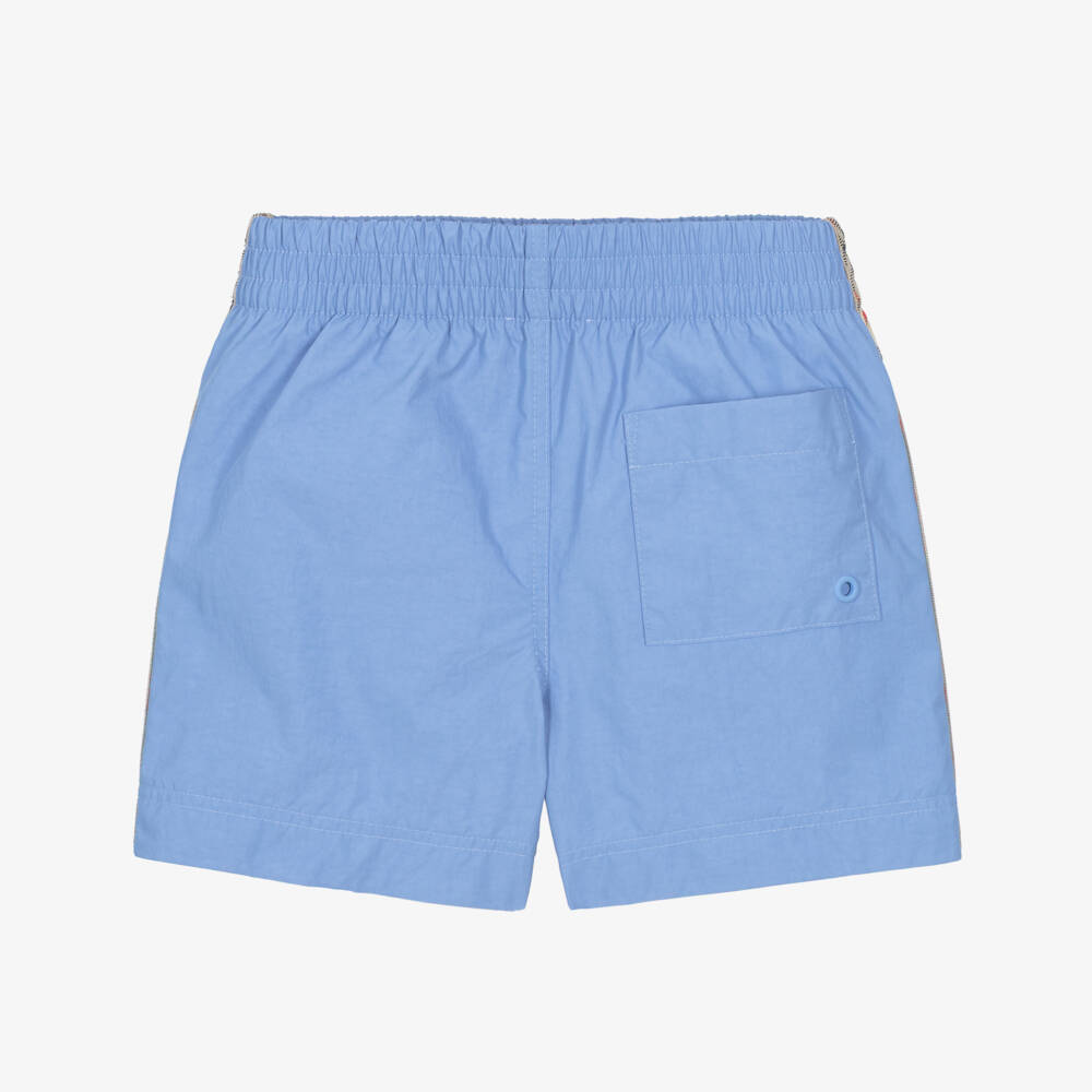 Burberry-Boys Blue Swim Shorts with Burberry Check Trim | Childrensalon