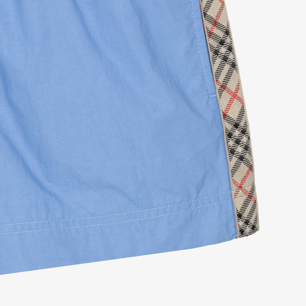Burberry-Boys Blue Swim Shorts with Burberry Check Trim | Childrensalon