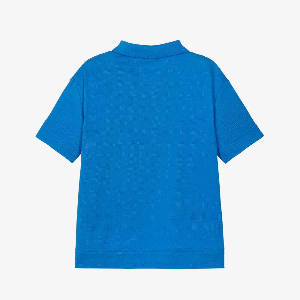 Burberry-Boys Bright Blue Cotton Piqué EKD Polo Shirt | Childrensalon
