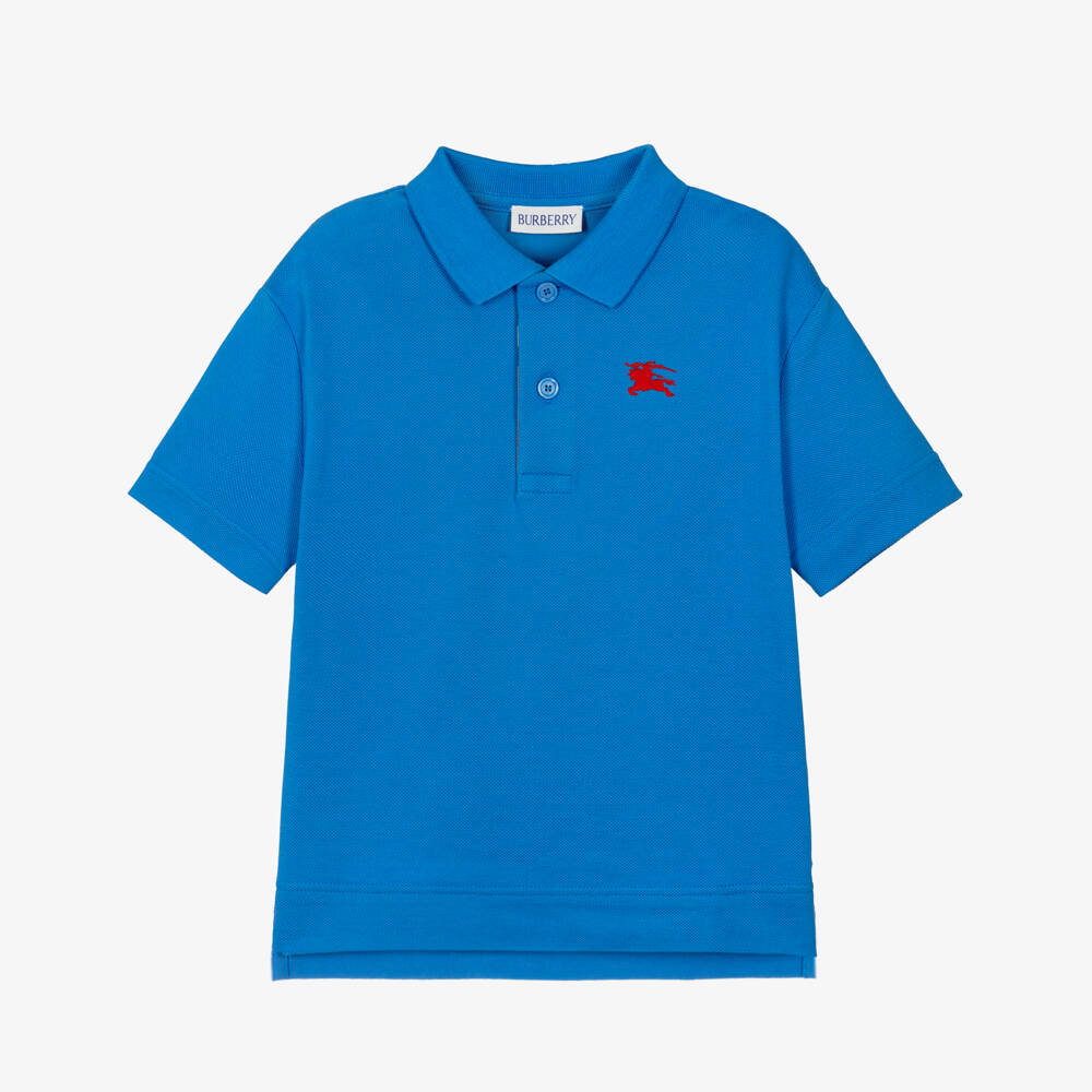 Burberry-Boys Bright Blue Cotton Piqué EKD Polo Shirt | Childrensalon