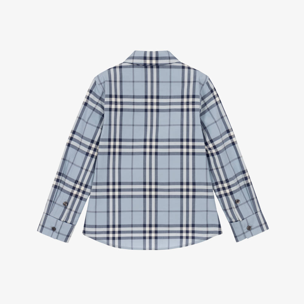 Burberry-Boys Burberry Check Cotton Shirt in Blue | Childrensalon