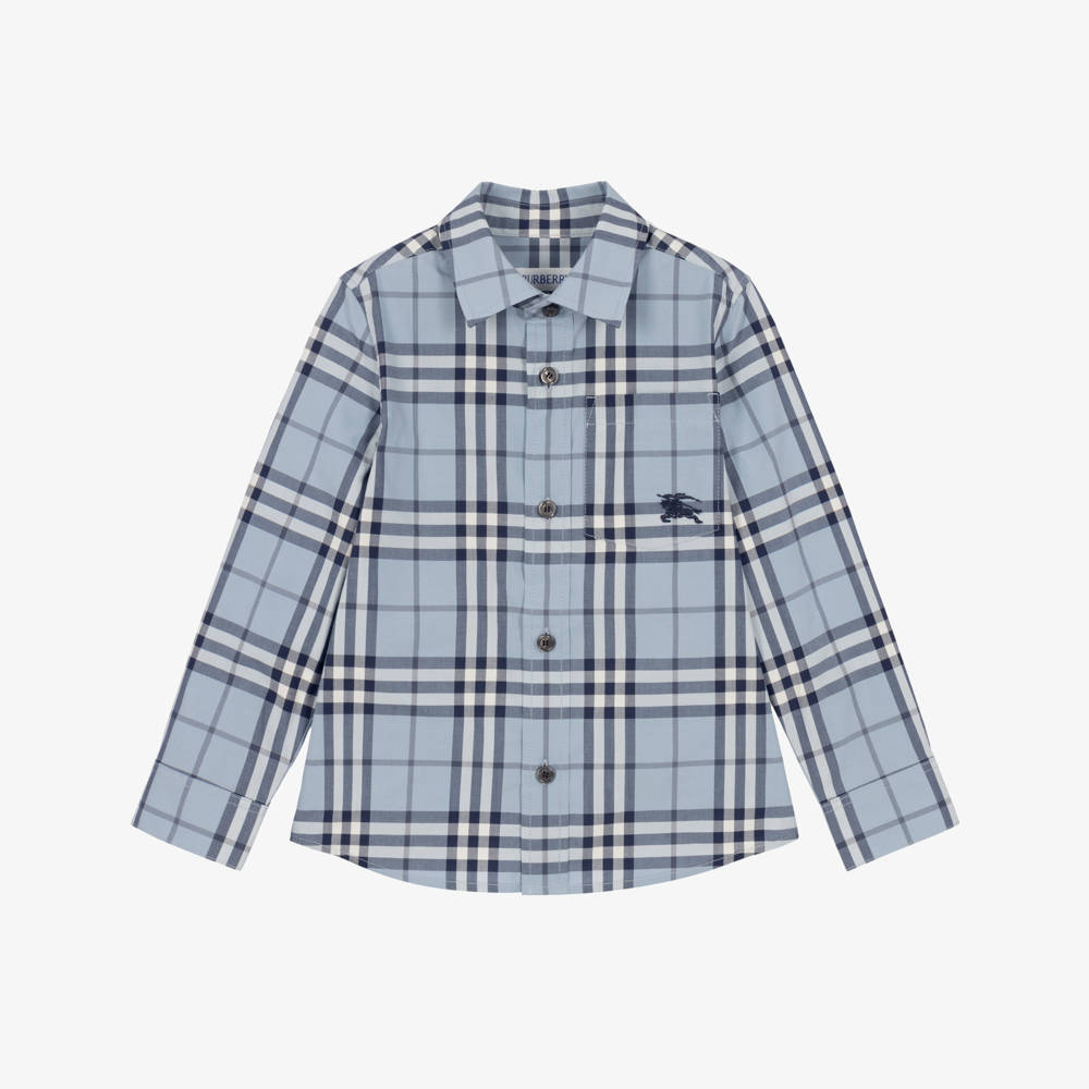 Burberry-Boys Burberry Check Cotton Shirt in Blue | Childrensalon