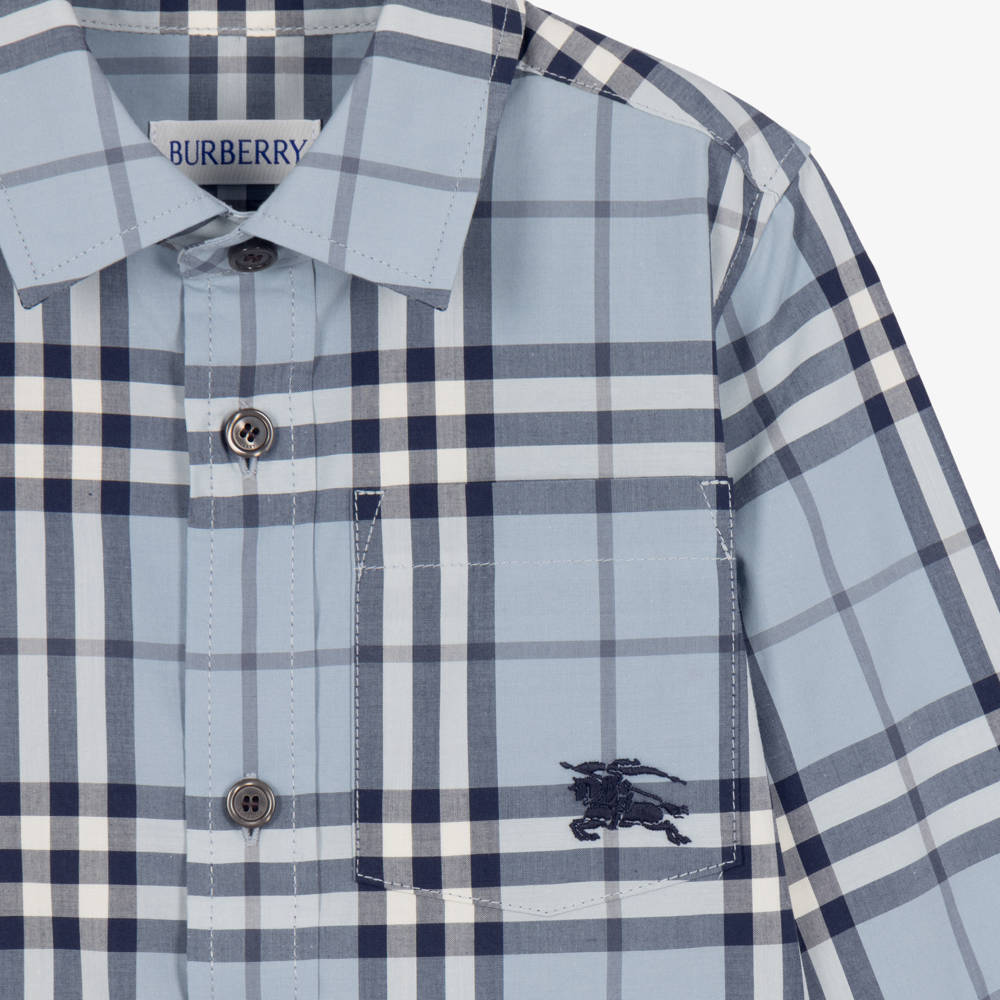 Burberry-Boys Burberry Check Cotton Shirt in Blue | Childrensalon