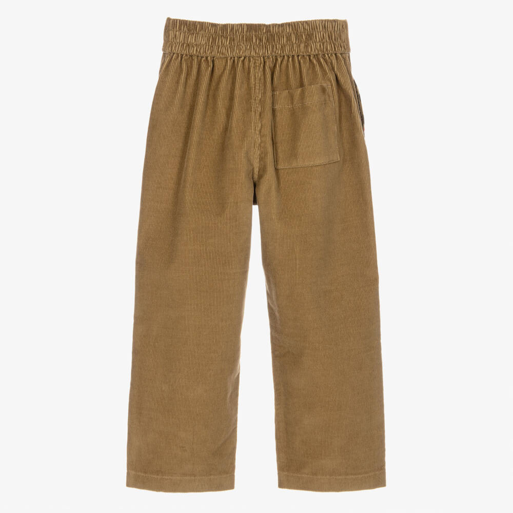 Burberry-Boys Caramel Beige Corduroy Trousers with Check Trim | Childrensalon