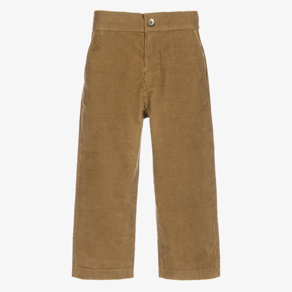 Burberry-Boys Caramel Beige Corduroy Trousers with Check Trim | Childrensalon