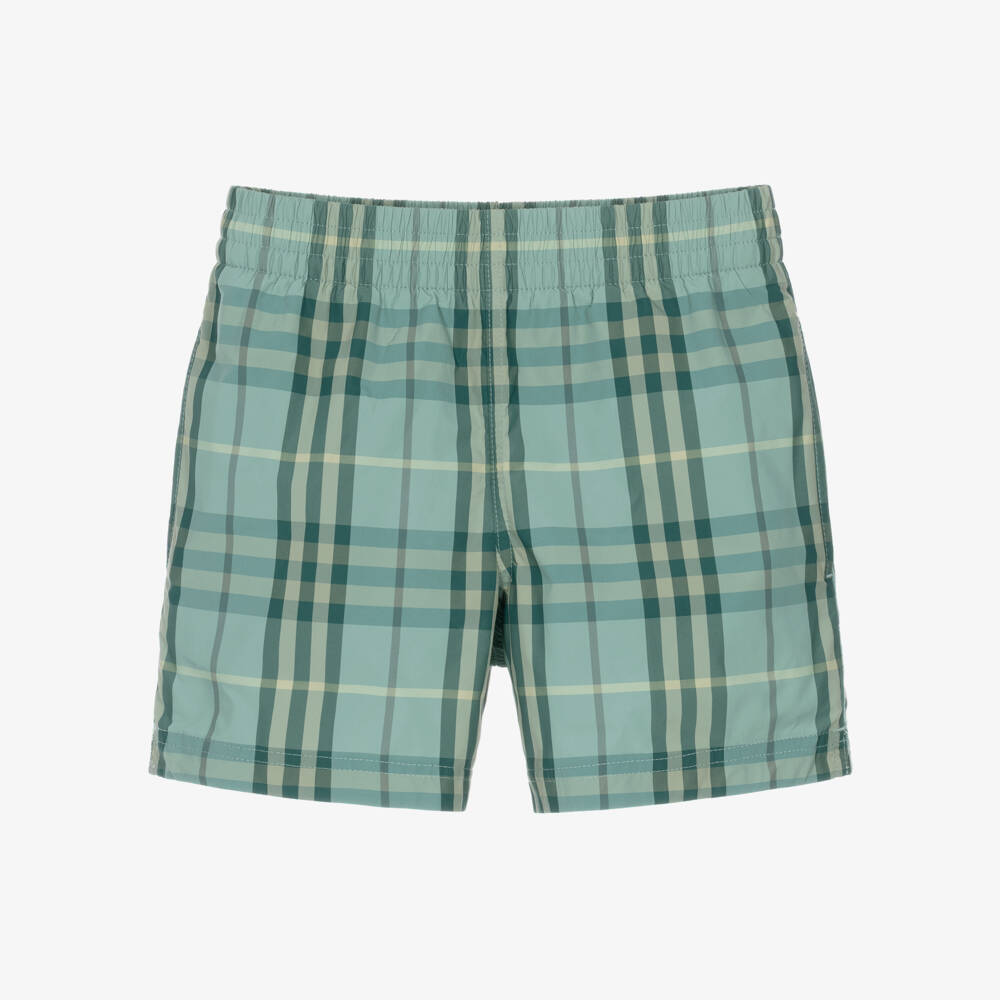 Burberry-Boys Green Check Swim Shorts | Childrensalon