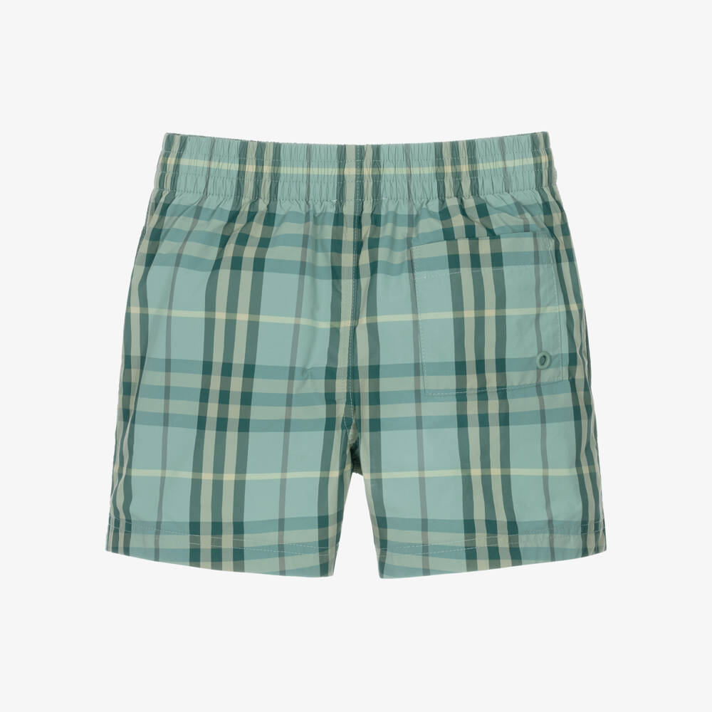 Burberry-Boys Green Check Swim Shorts | Childrensalon