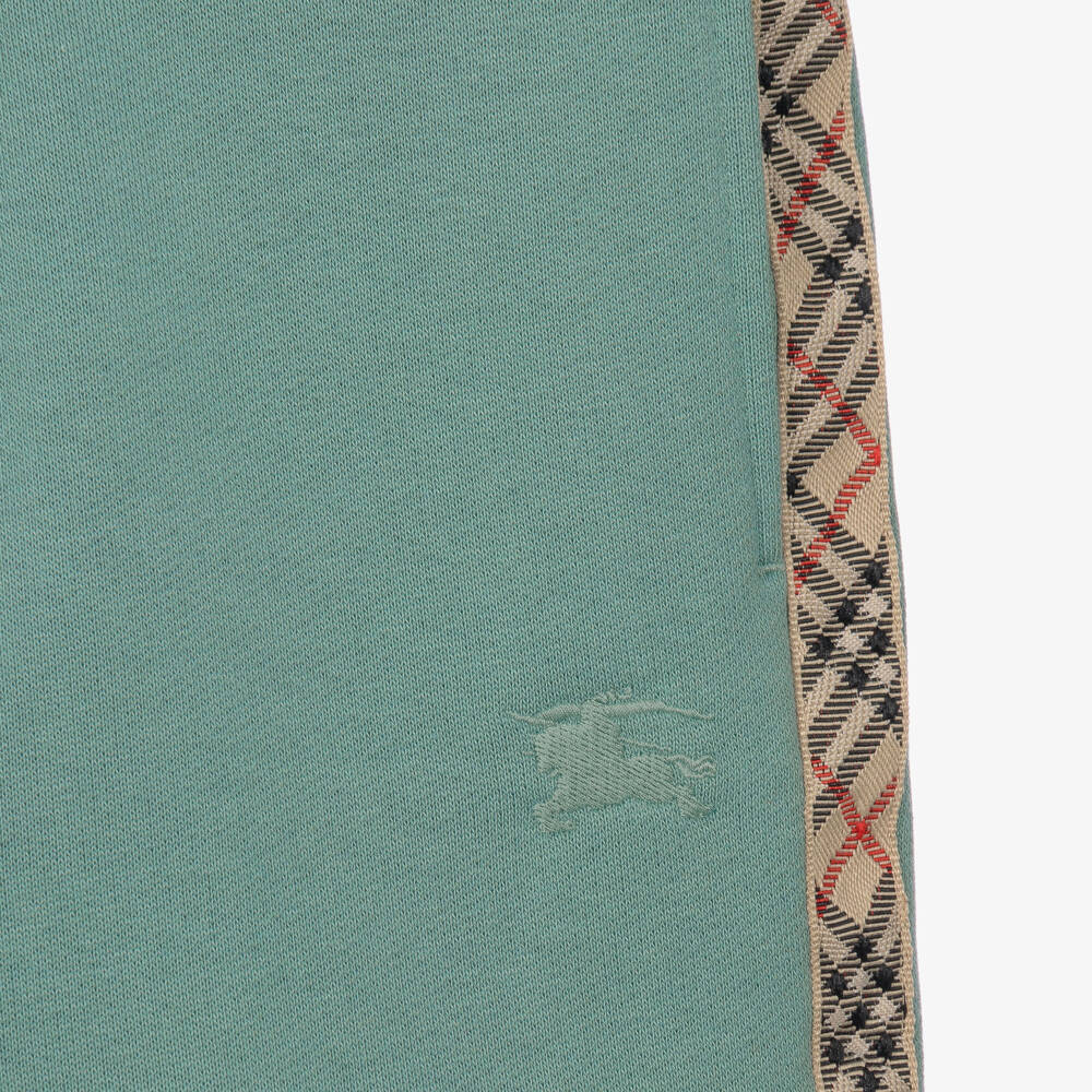 Burberry-Boys Green Check Trim Cotton Shorts | Childrensalon