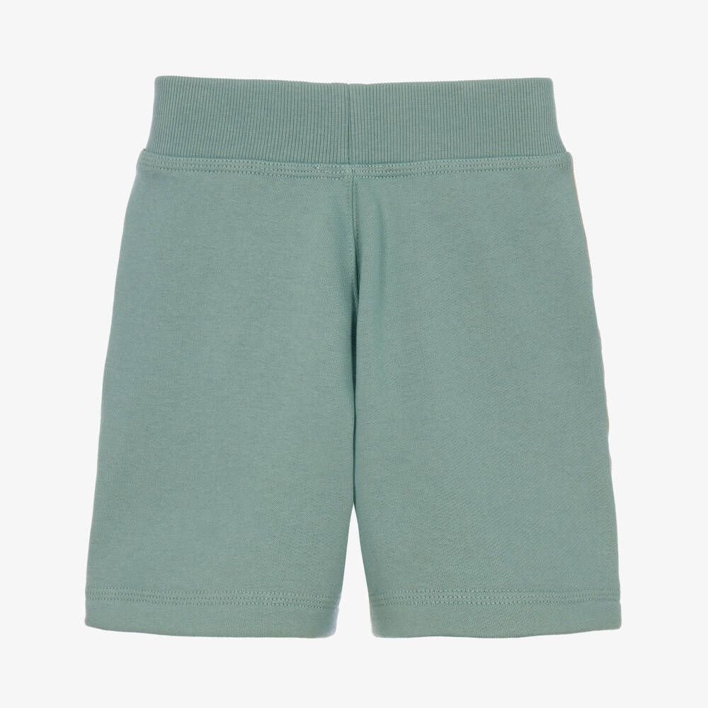 Burberry-Boys Green Check Trim Cotton Shorts | Childrensalon