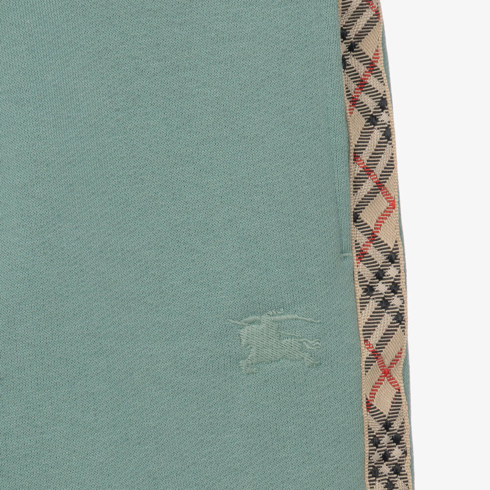 Burberry-Boys Green Check Trim Cotton Shorts | Childrensalon