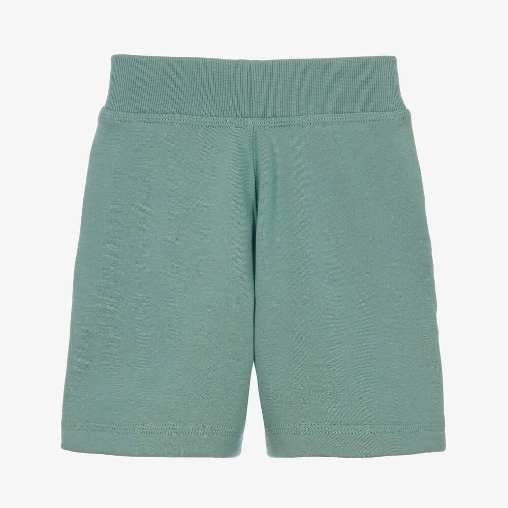 Burberry-Boys Green Check Trim Cotton Shorts | Childrensalon