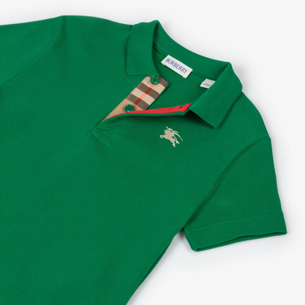 Burberry-Boys Green Cotton Piqué EKD Polo Shirt | Childrensalon