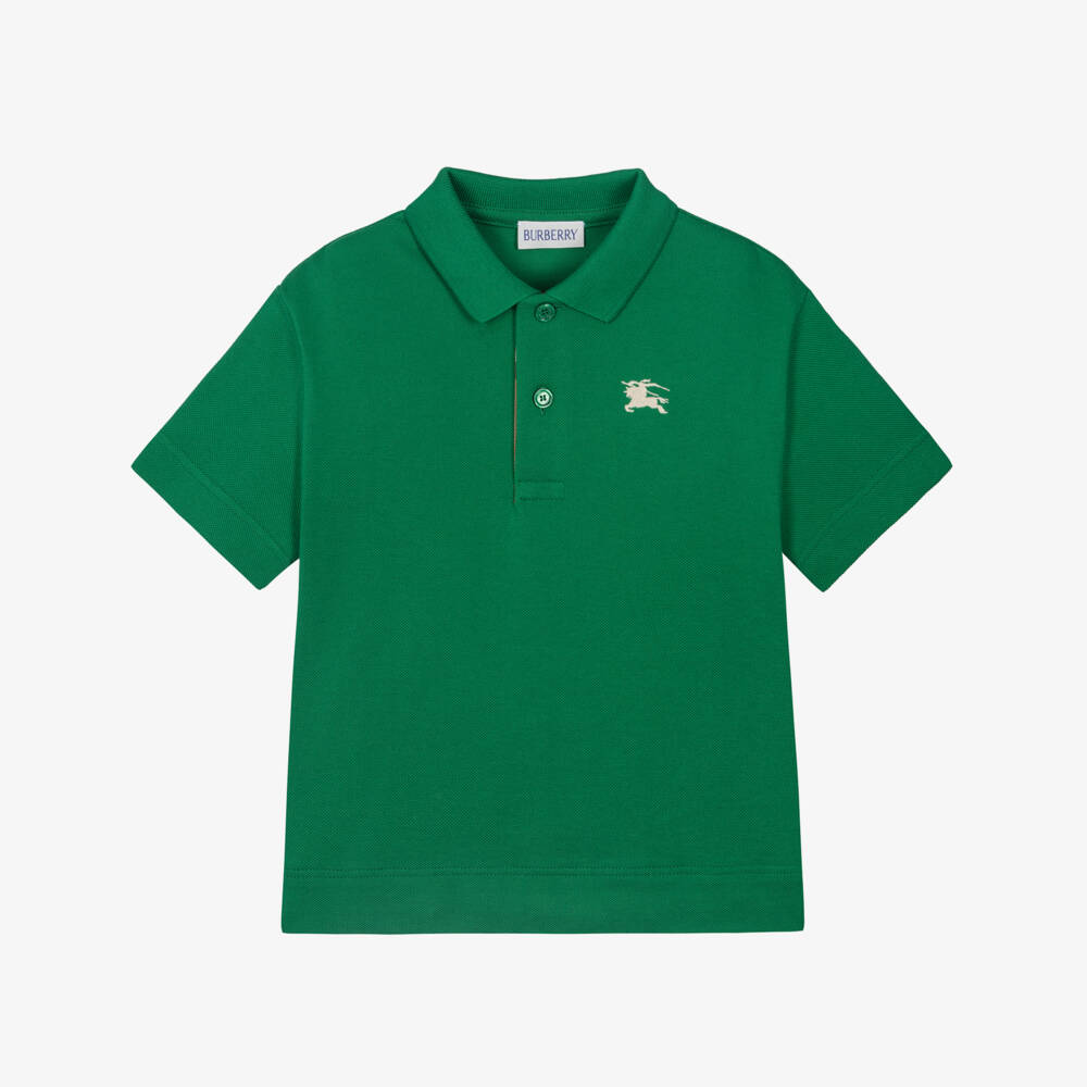 Burberry-Boys Green Cotton Piqué EKD Polo Shirt | Childrensalon