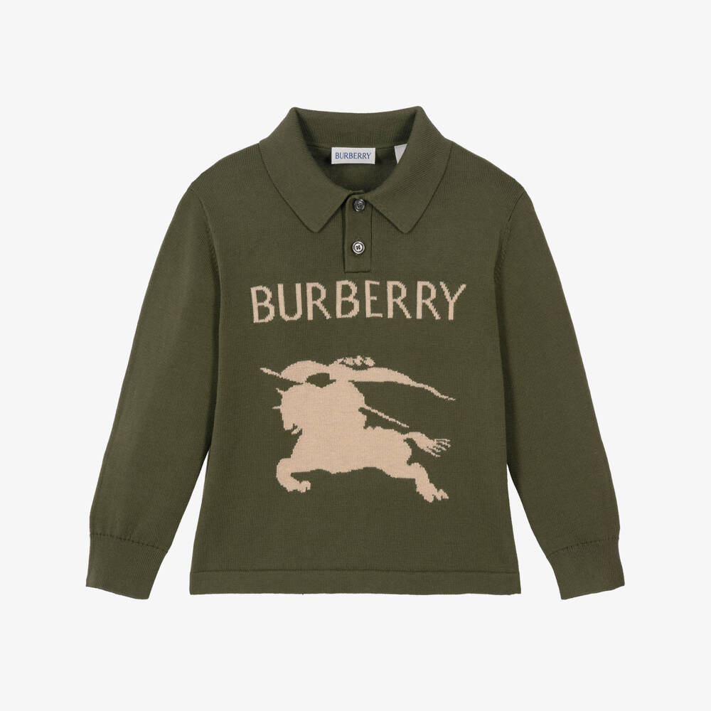 Burberry-Boys Green EKD Logo Polo Sweater | Childrensalon