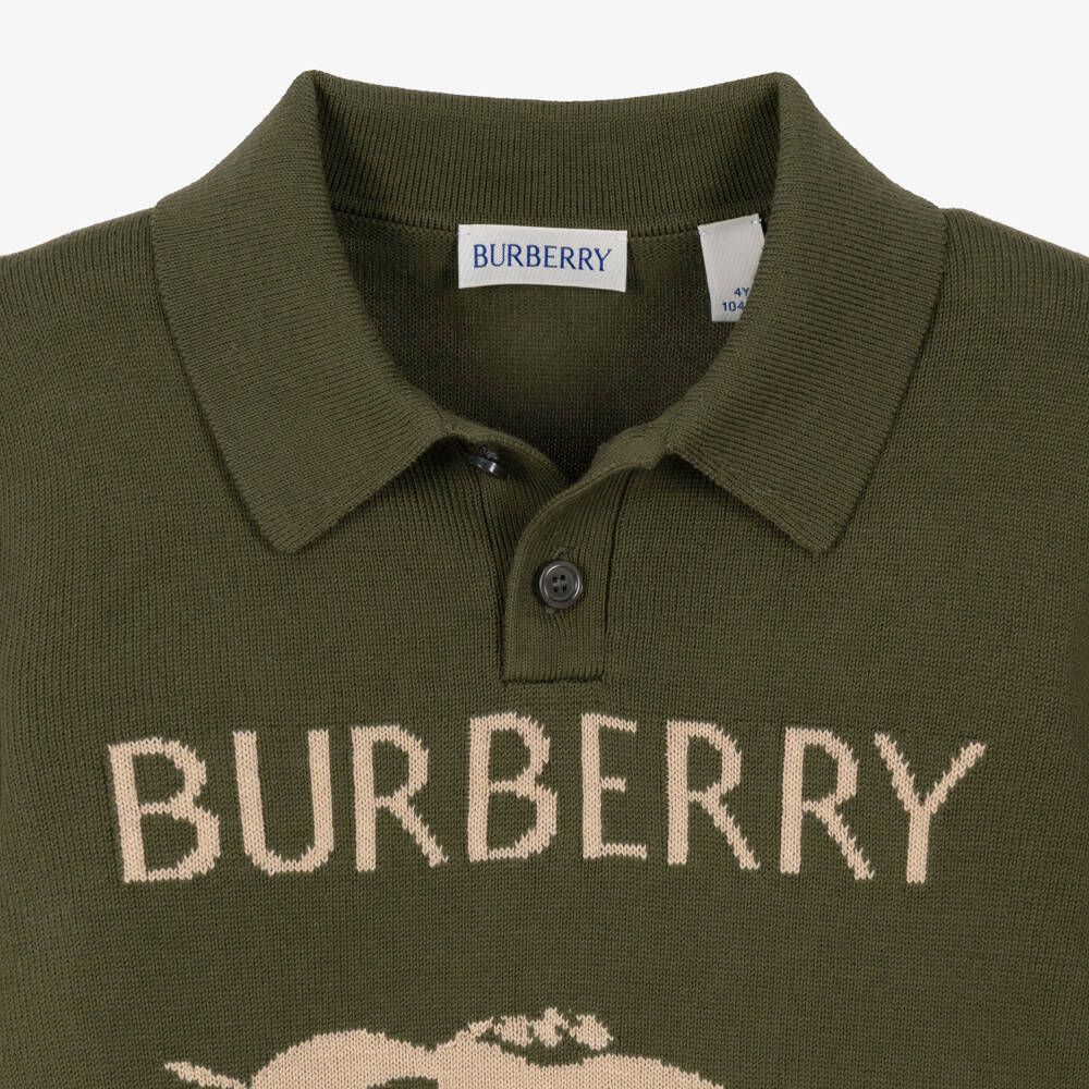 Burberry-Boys Green EKD Logo Polo Sweater | Childrensalon