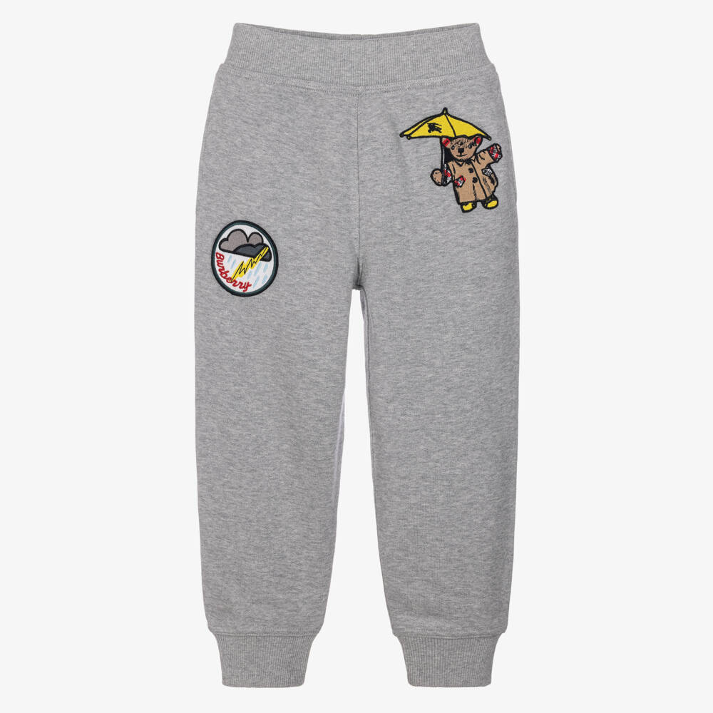 Burberry-Boys Grey Joggers with Thomas Bear Rainy Day Patches | Childrensalon