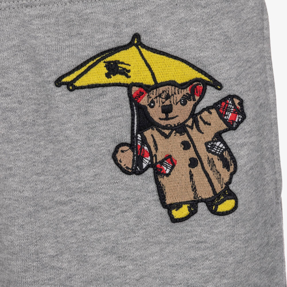 Burberry-Boys Grey Joggers with Thomas Bear Rainy Day Patches | Childrensalon