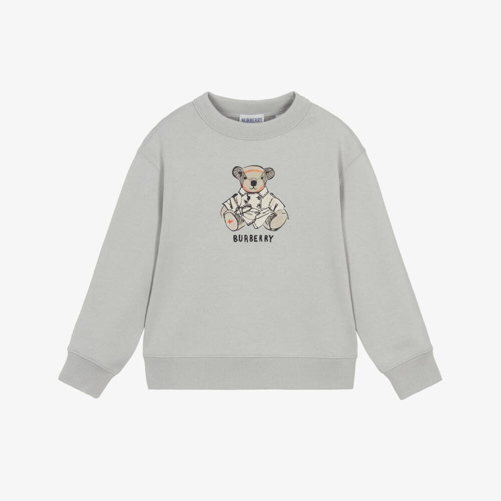 Burberry-Boys Grey Thomas Bear Cotton Sweatshirt | Childrensalon