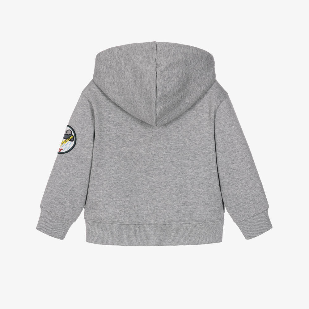 Burberry-Boys Grey Zip-Up Top with Thomas Bear Rainy Day Patches | Childrensalon
