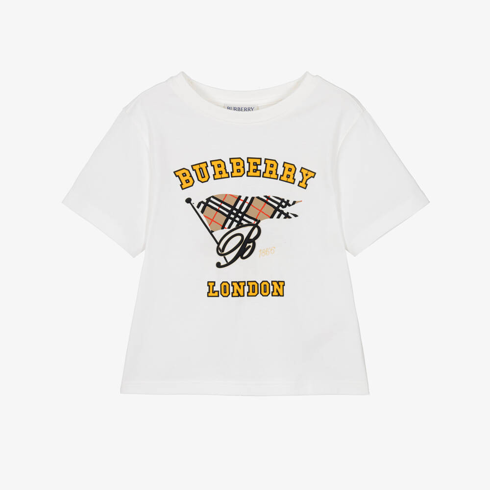 Burberry-Boys Ivory Cotton Burberry Flag T-Shirt | Childrensalon