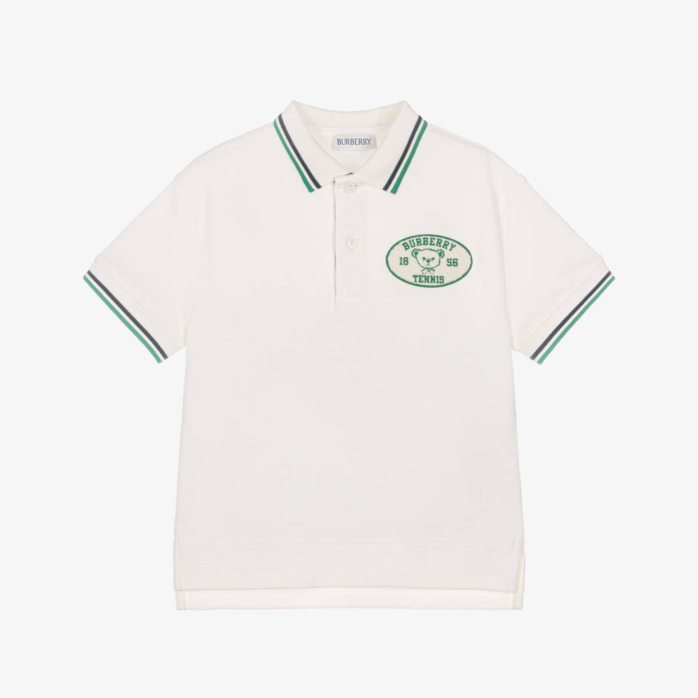 Burberry-Boys Ivory Cotton Piqué Polo Shirt | Childrensalon