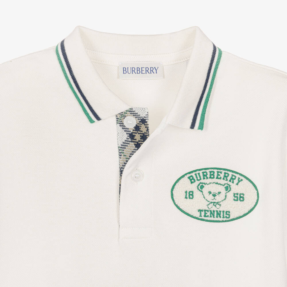 Burberry-Boys Ivory Cotton Piqué Polo Shirt | Childrensalon