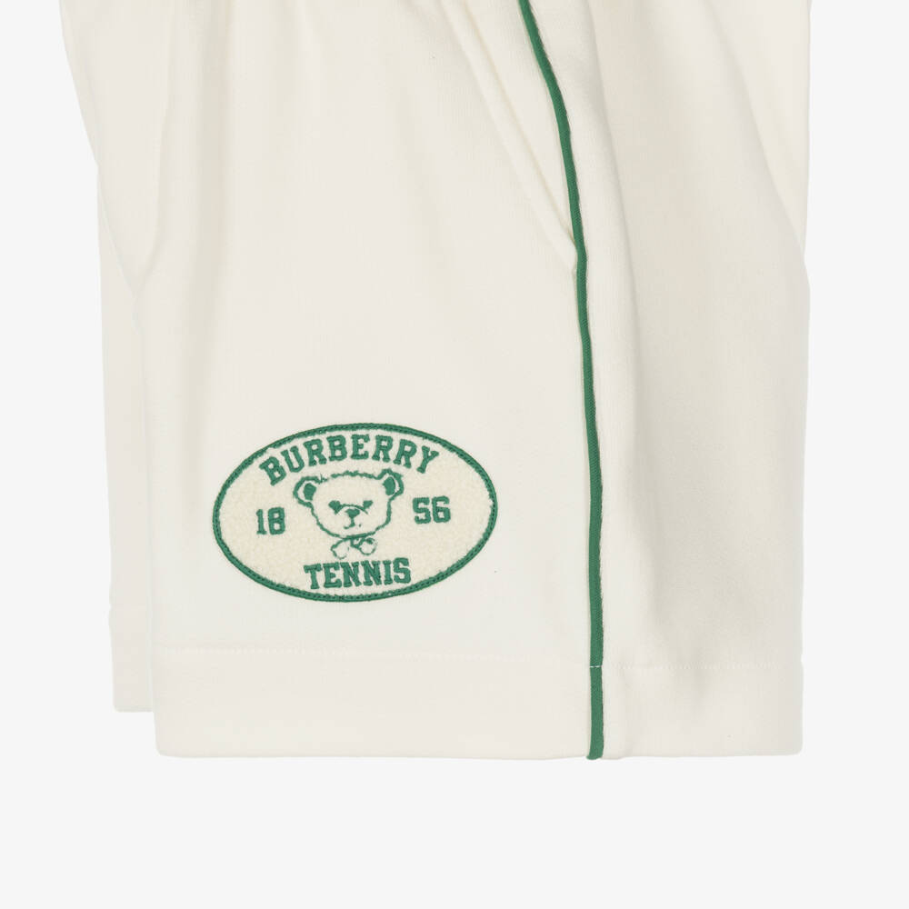 Burberry-Boys Ivory Cotton Tennis Bear Shorts | Childrensalon