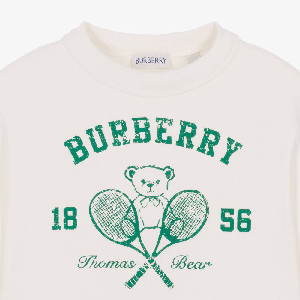 Burberry-Boys Ivory Cotton Tennis Bear Sweatshirt | Childrensalon