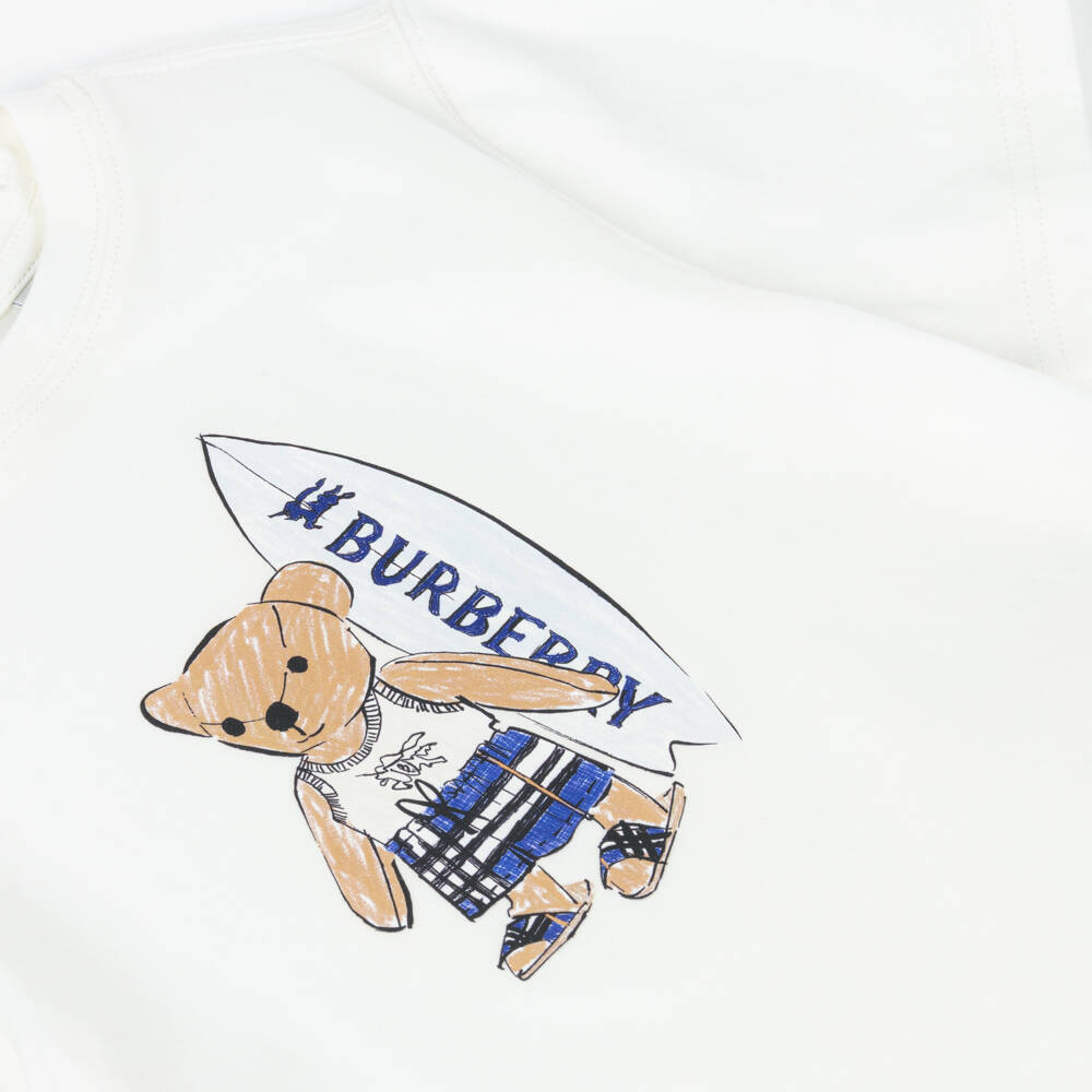 Burberry-Boys Ivory Cotton Thomas Bear Print T-Shirt | Childrensalon