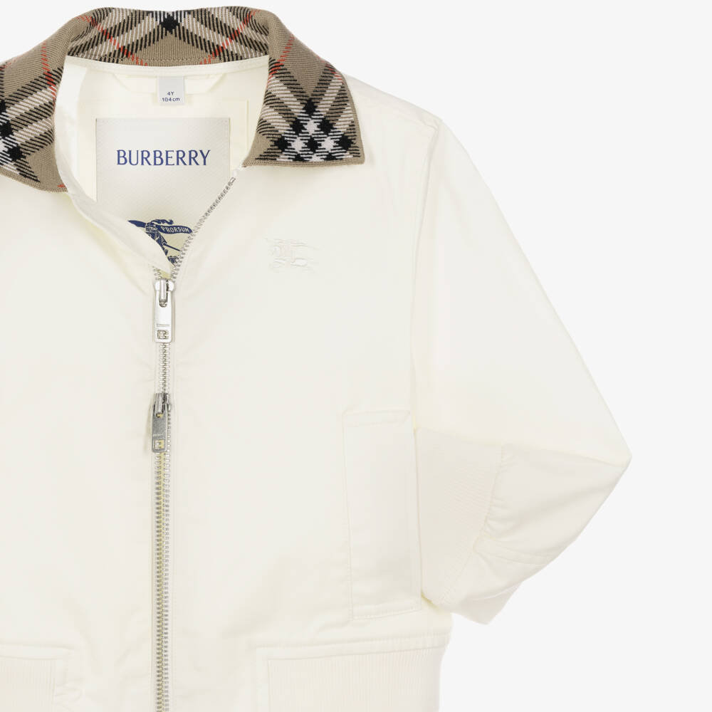 Burberry-Boys Ivory Cotton Twill Hayfield Harrington Jacket | Childrensalon