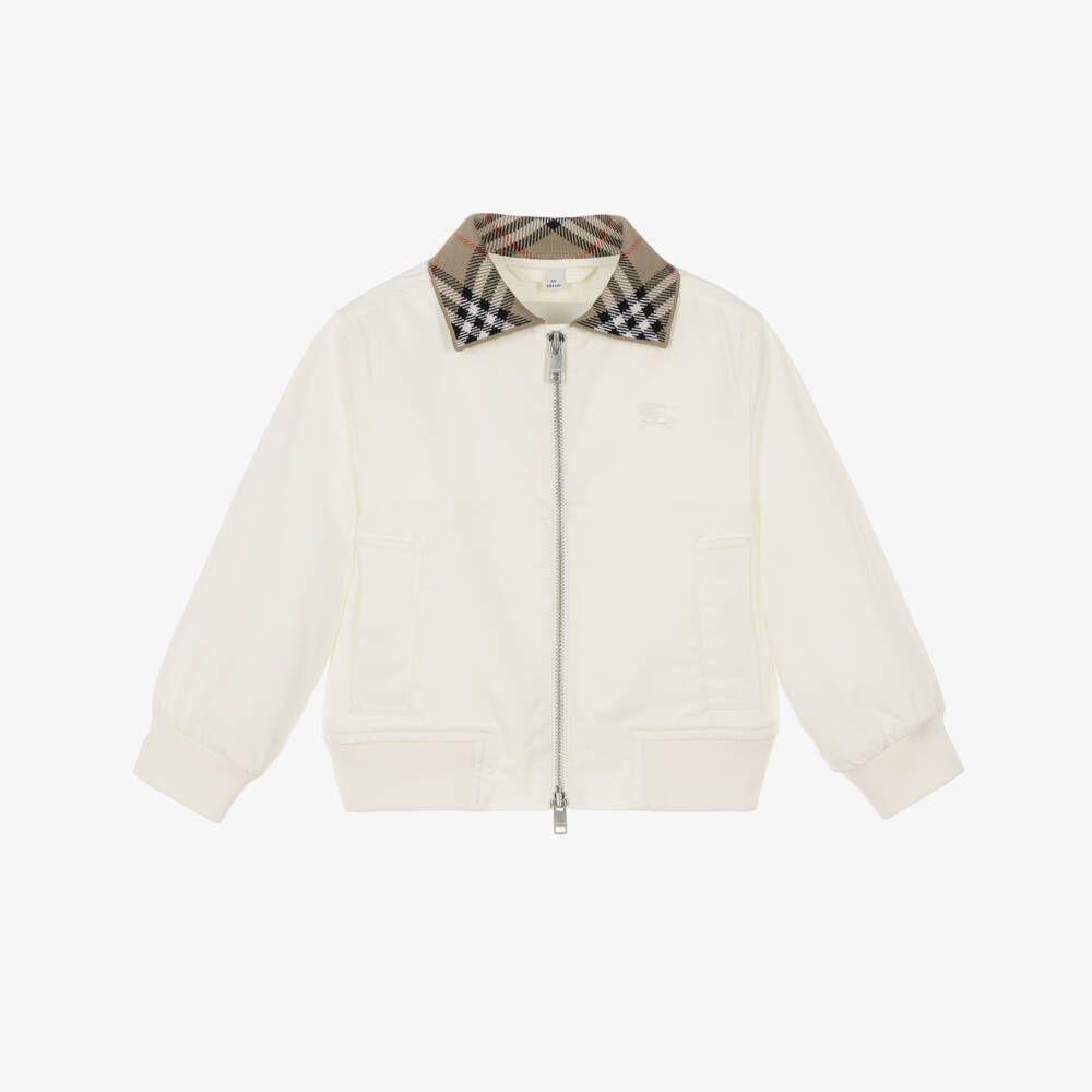 Burberry-Boys Ivory Cotton Twill Hayfield Harrington Jacket | Childrensalon