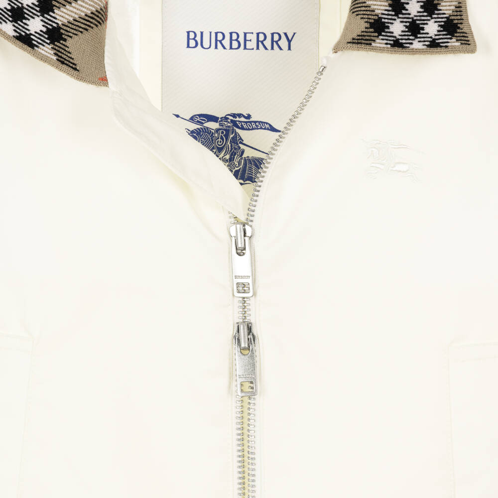 Burberry-Boys Ivory Cotton Twill Hayfield Harrington Jacket | Childrensalon