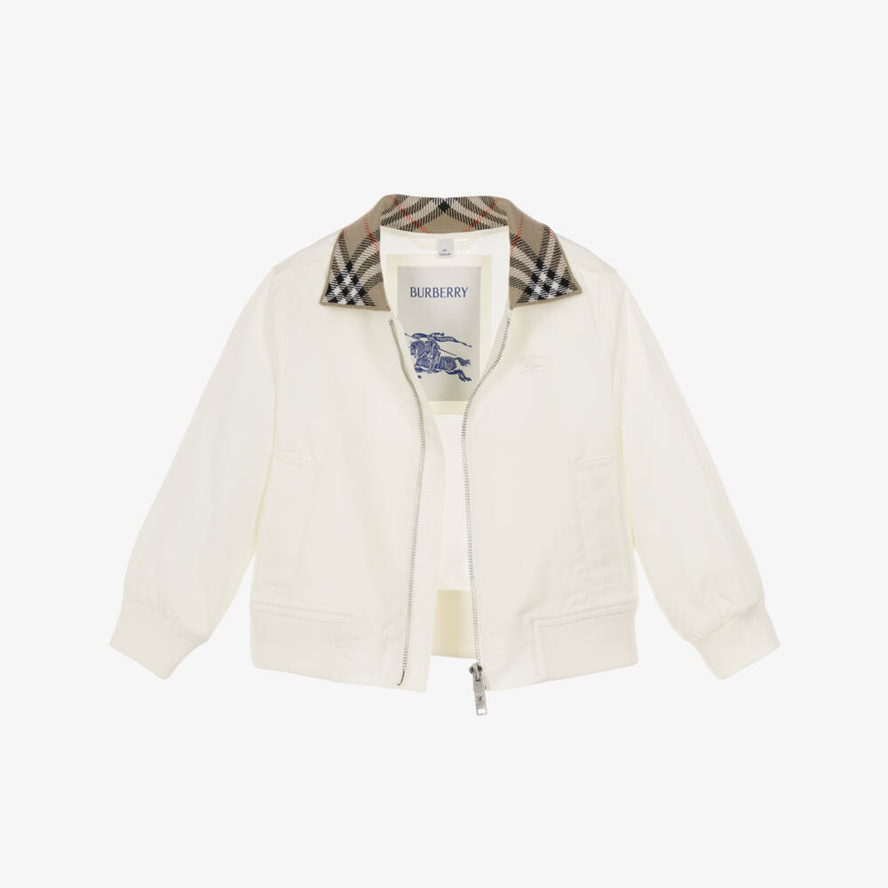 Burberry-Boys Ivory Cotton Twill Hayfield Harrington Jacket | Childrensalon