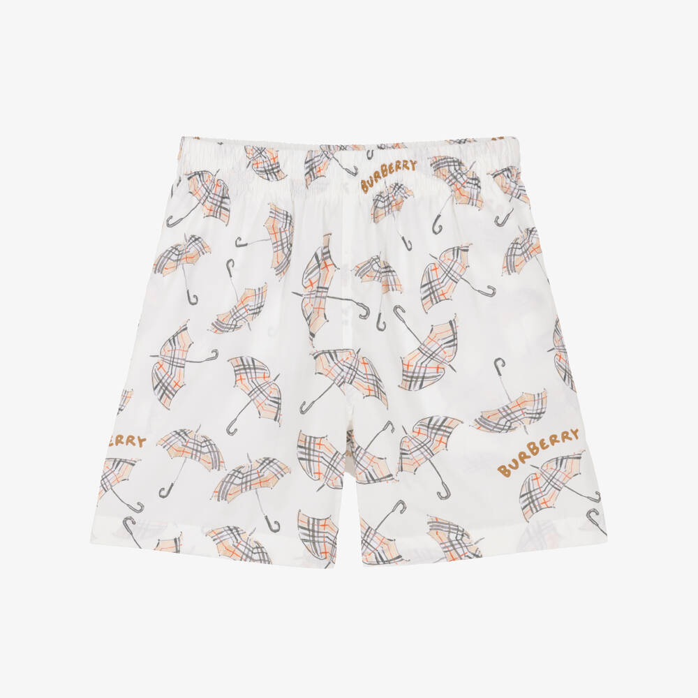 Burberry-Boys Ivory Cotton Umbrella Print Shorts | Childrensalon