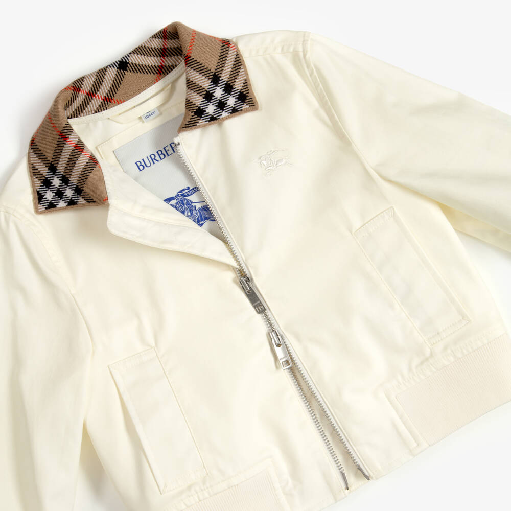 Burberry-Boys Ivory Hayfield Harrington Jacket in Cotton Twill | Childrensalon