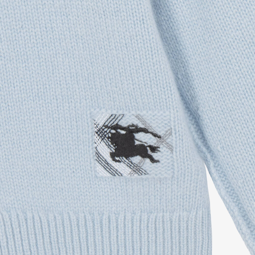 Burberry-Boys Light Blue Cashmere Cardigan with EKD | Childrensalon