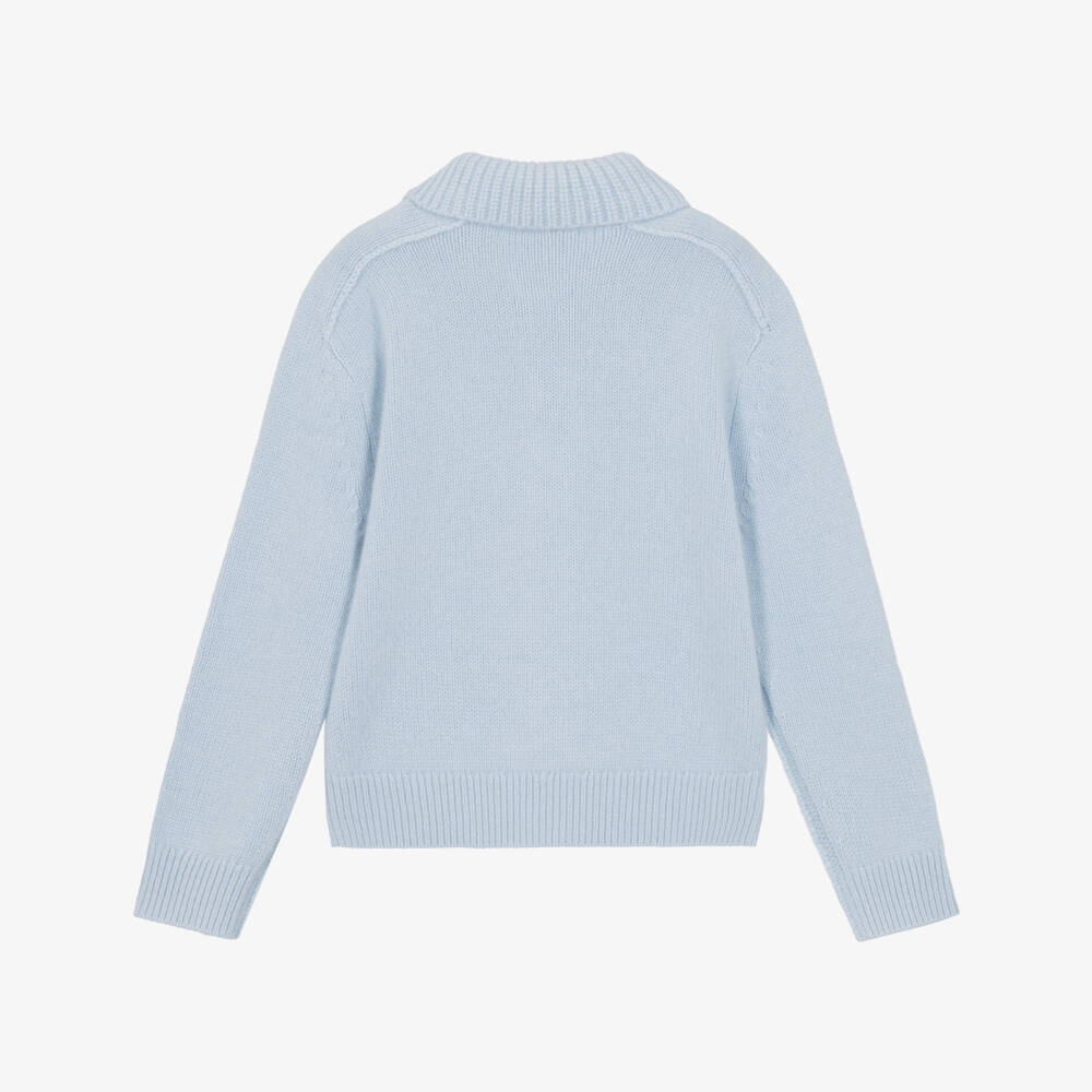 Burberry-Boys Light Blue Cashmere Cardigan with EKD | Childrensalon
