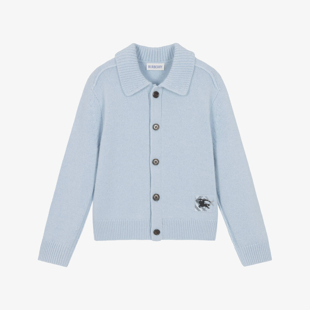Burberry-Boys Light Blue Cashmere Cardigan with EKD | Childrensalon
