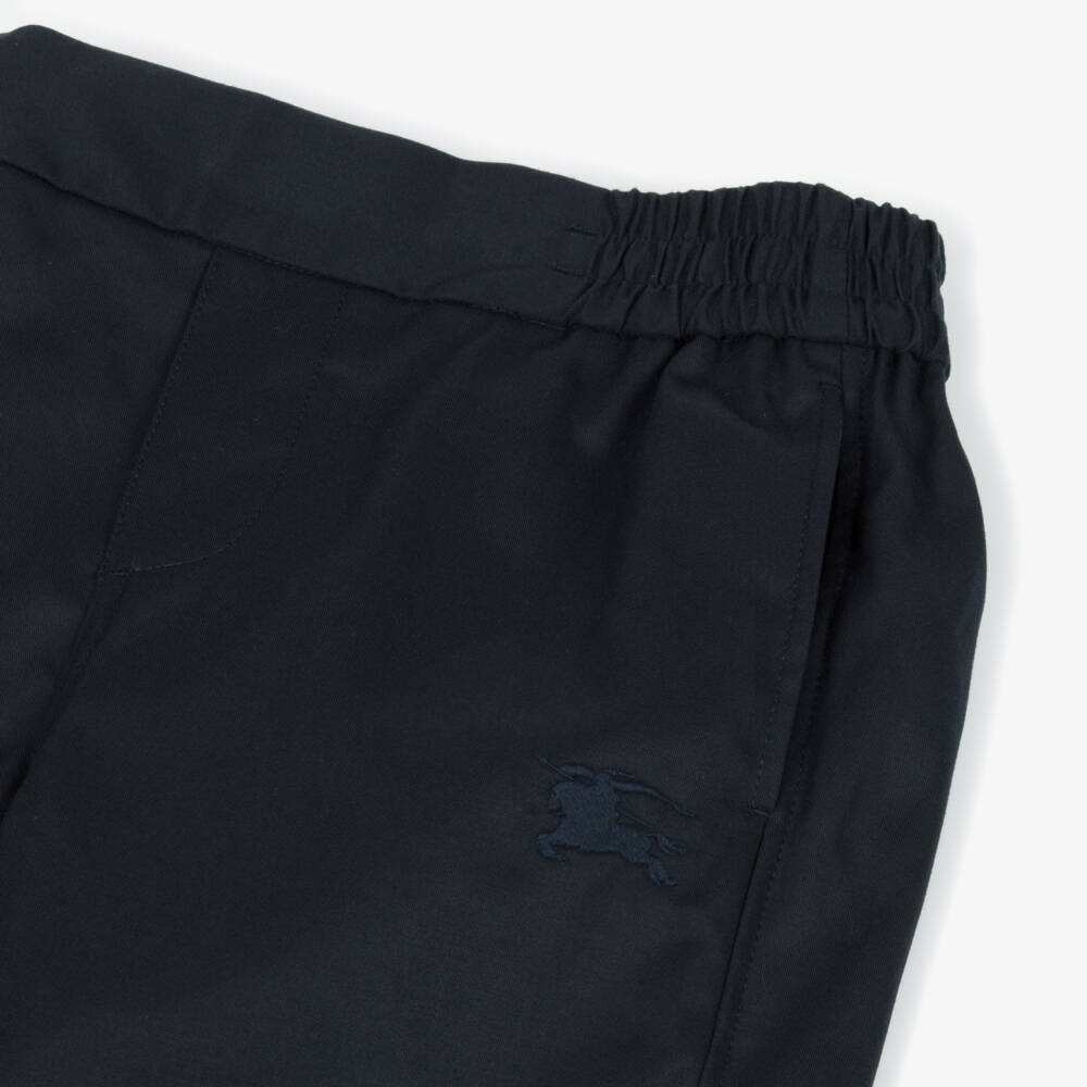 Burberry-Boys Navy Blue Chino-Style Trousers with EKD Logo | Childrensalon