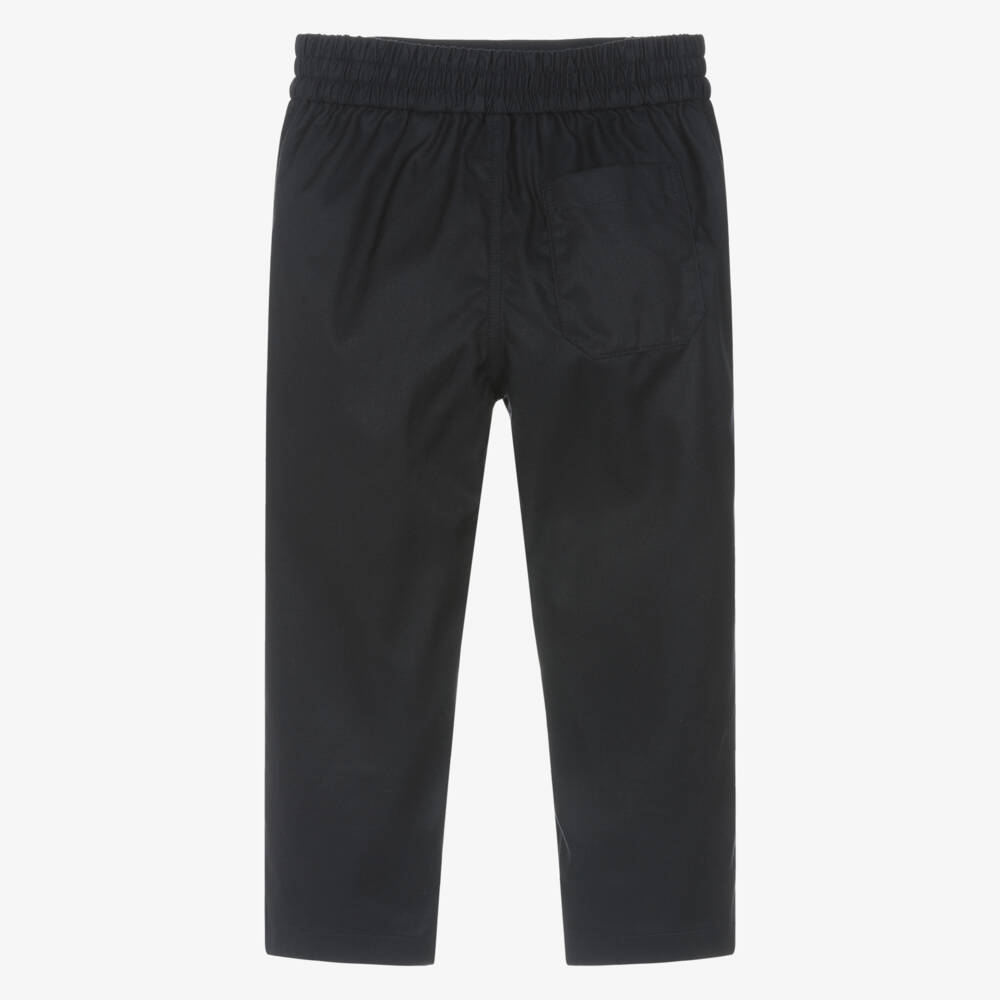 Burberry-Boys Navy Blue Chino-Style Trousers with EKD Logo | Childrensalon