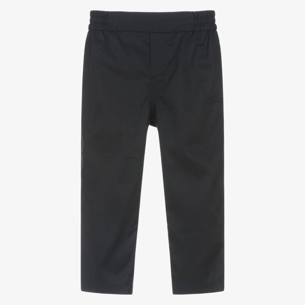 Burberry-Boys Navy Blue Chino-Style Trousers with EKD Logo | Childrensalon