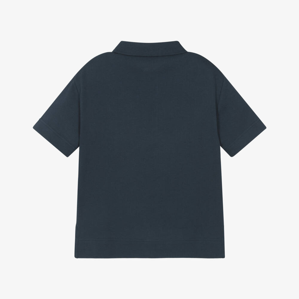 Burberry-Boys Navy Blue Cotton Piqué Polo Shirt with Thomas Bear Logo | Childrensalon