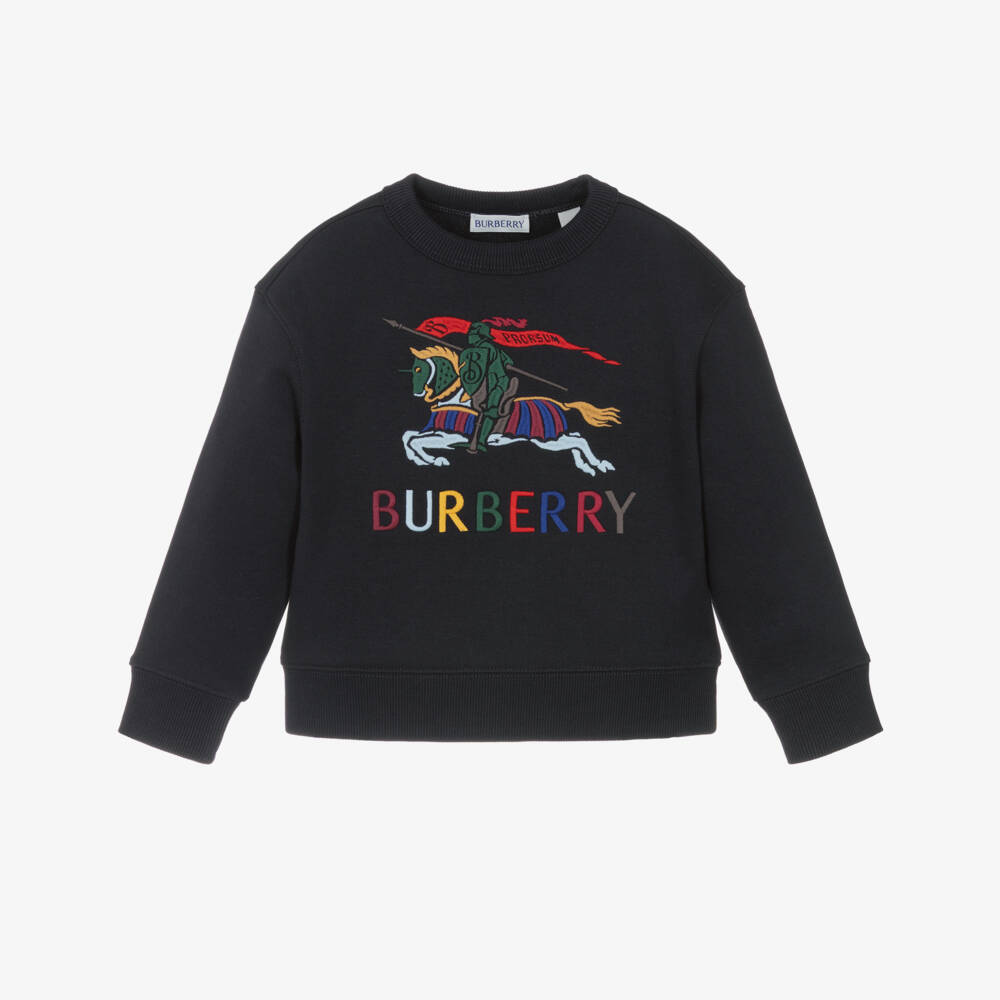 Burberry-Boys Navy Blue Cotton Sweatshirt with EKD Embroidery | Childrensalon