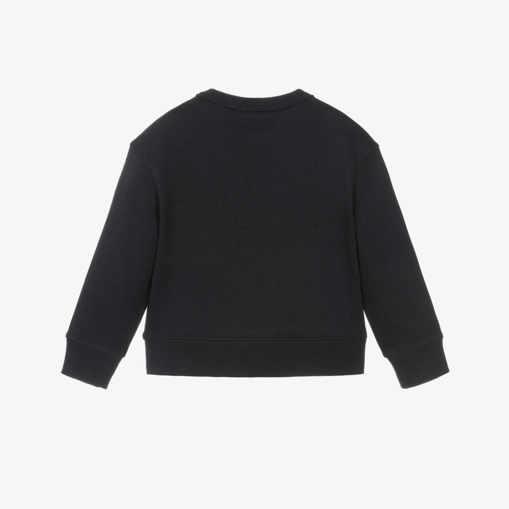 Burberry-Boys Navy Blue Cotton Sweatshirt with EKD Embroidery | Childrensalon