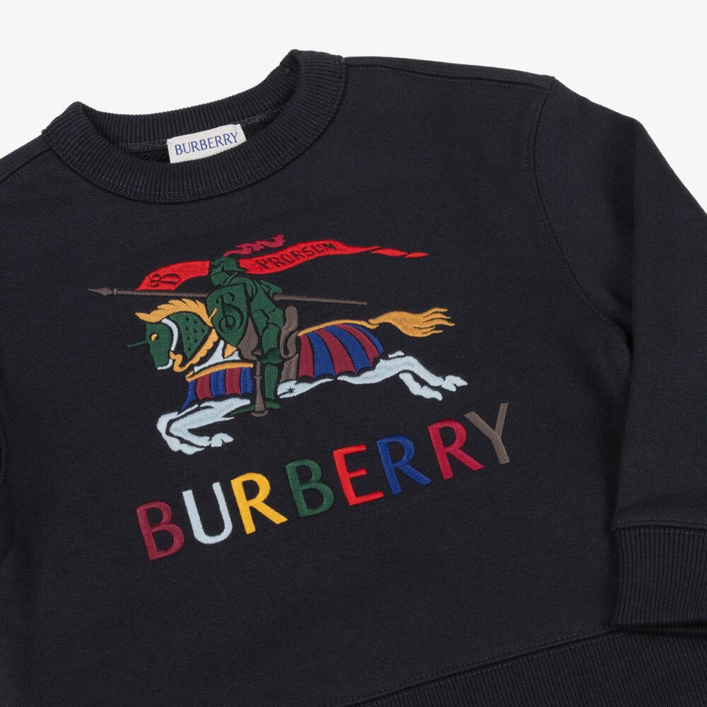 Burberry-Boys Navy Blue Cotton Sweatshirt with EKD Embroidery | Childrensalon