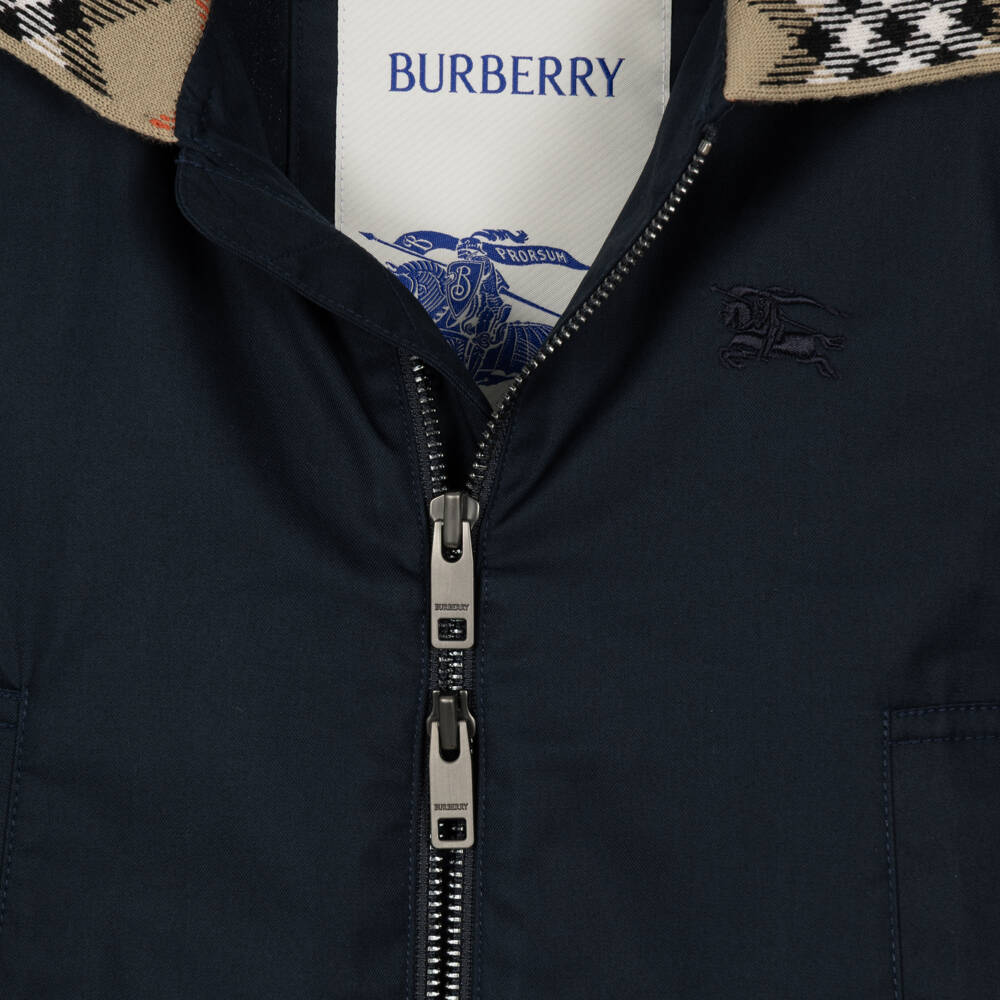 Burberry-Boys Navy Blue Hayfield Harrington Jacket in Cotton Twill | Childrensalon